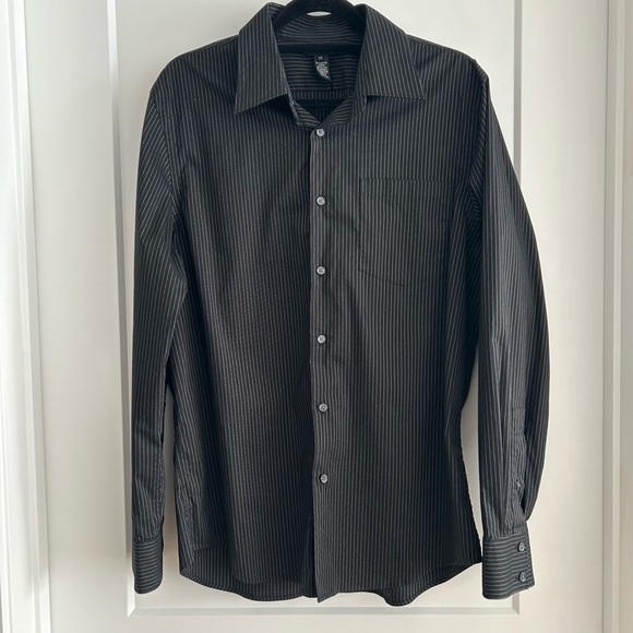 STRIPED BLACK BUTTON-UP SHIRT - Picture 1 of 4